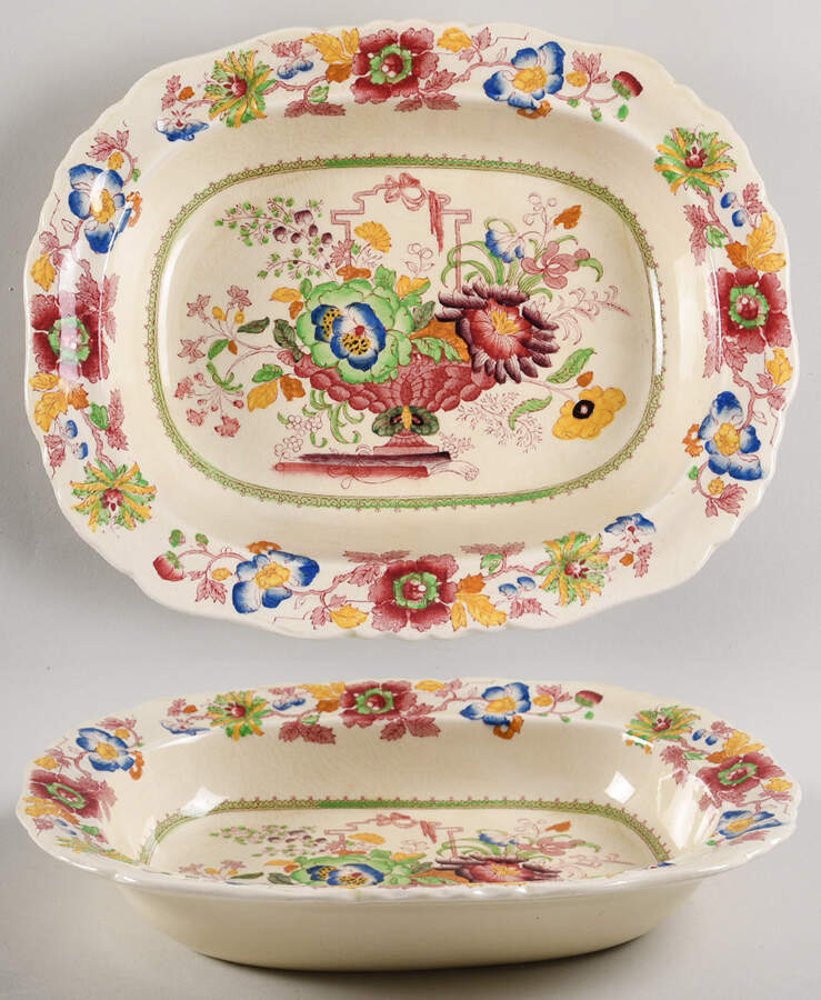 Strathmore Pink Multicolor 10" Oval Vegetable Bowl by Mason's-1