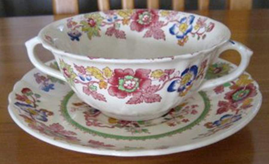 Strathmore Pink Multicolor Flat Cream Soup Bowl & Saucer Set by Mason's-1
