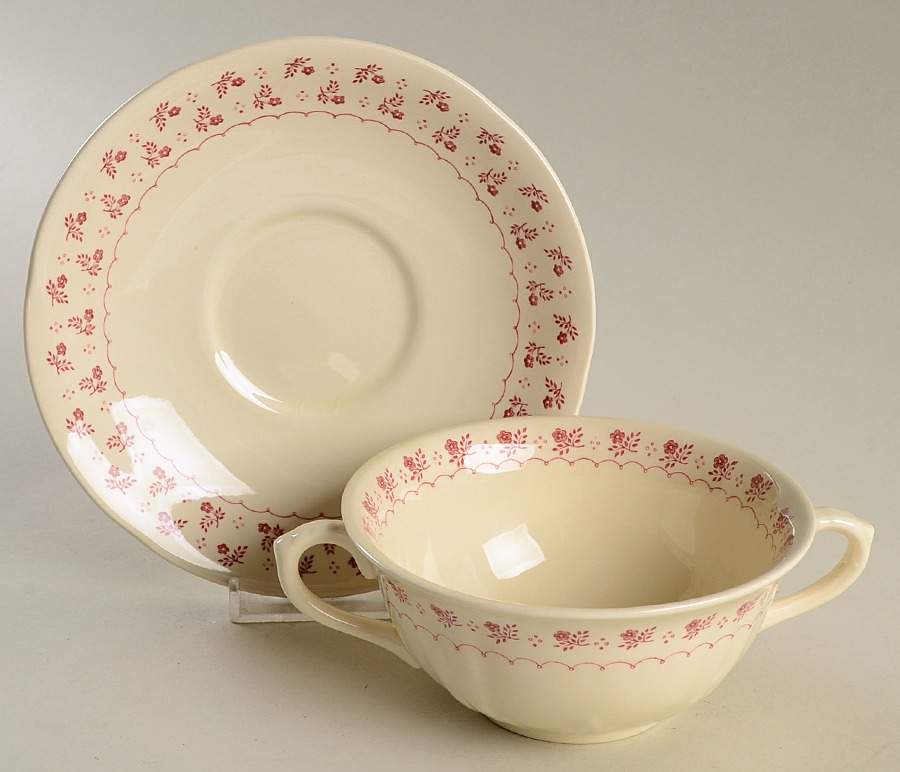 Trefoil Pink Footed Cream Soup Bowl & Saucer Set by Mason's-1