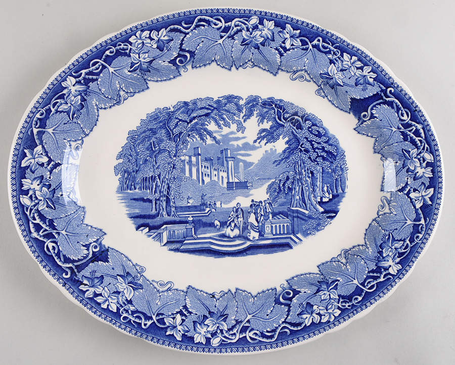 Vista Blue 16" Oval Serving Platter by Mason's-1