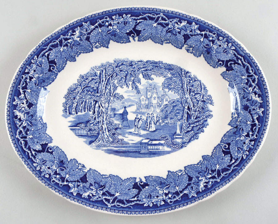 Vista Blue 14" Oval Serving Platter by Mason's-1