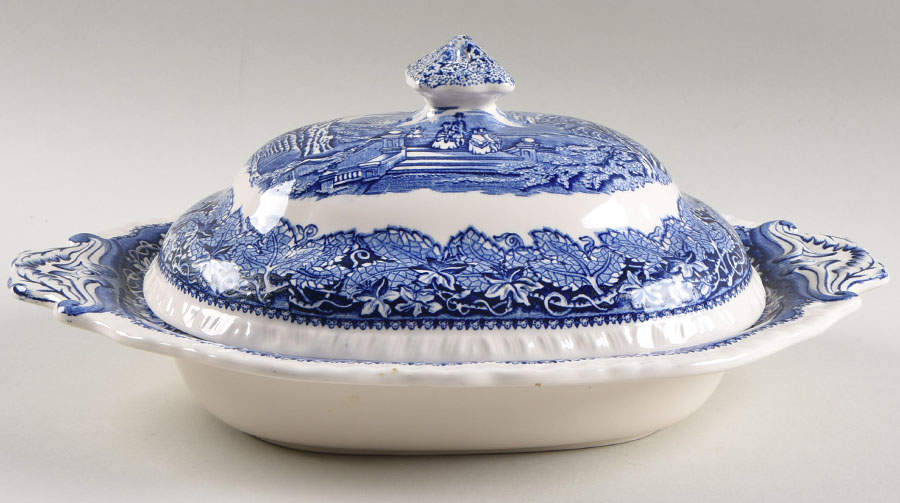 Vista Blue Oval Covered Vegetable by Mason's-1