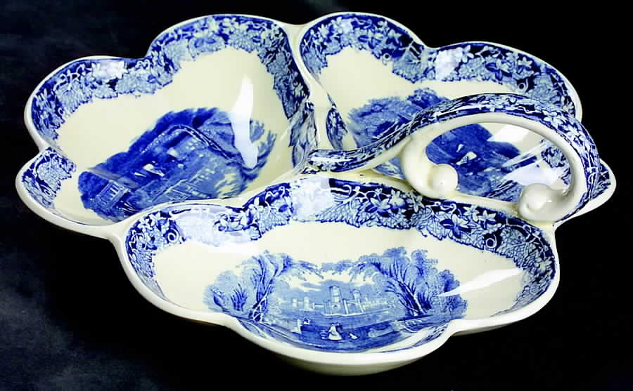 Vista Blue 3-Part Relish with Center Ceramic Handle by Mason's-1