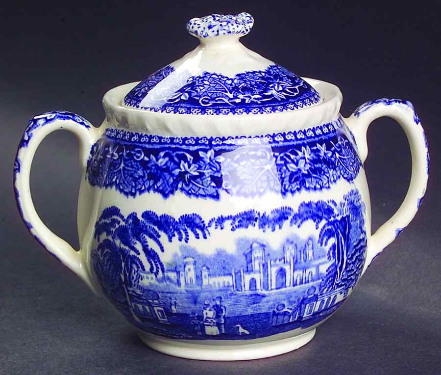 Vista Blue Sugar Bowl & Lid by Mason's-1