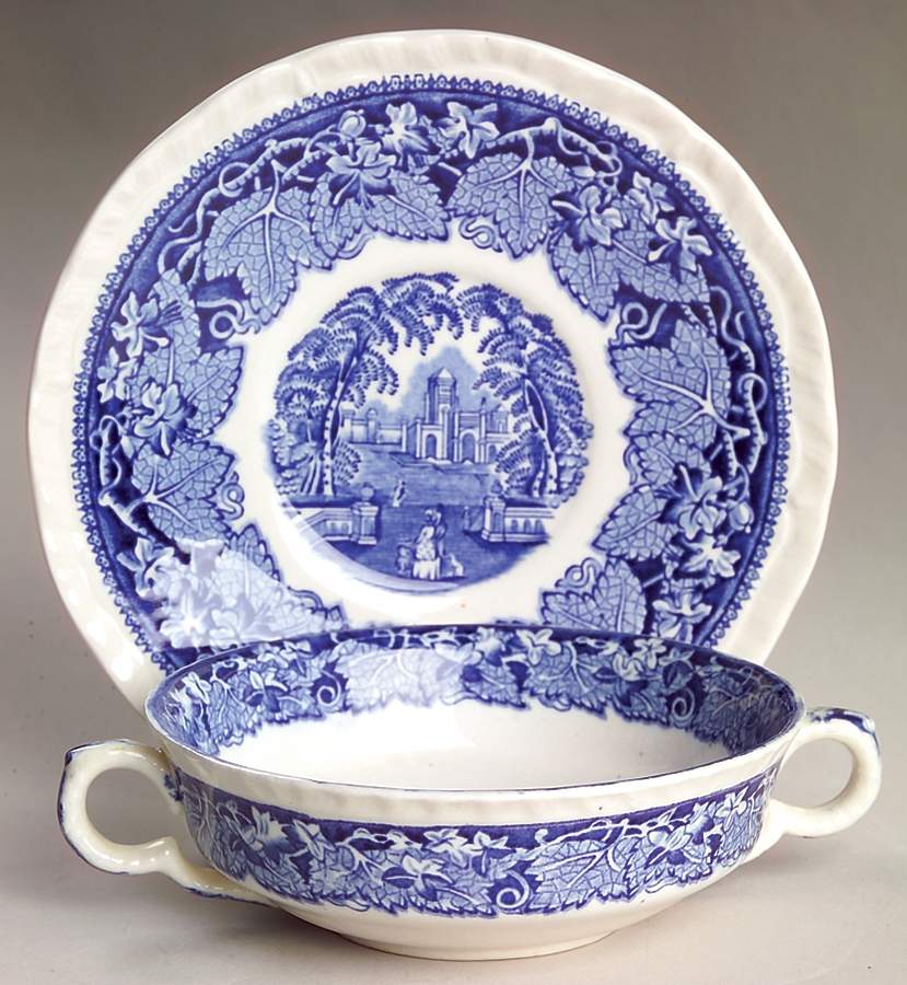 Vista Blue Flat Cream Soup Bowl & Saucer Set by Mason's-1