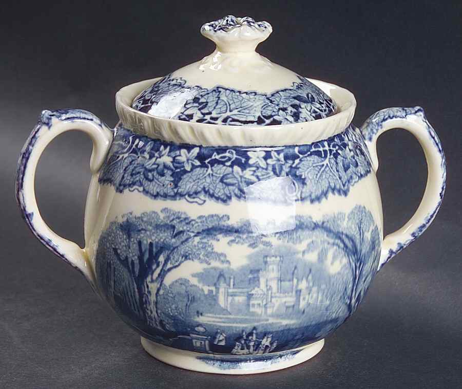 Vista Blue Sugar Bowl & Lid by Mason's-1