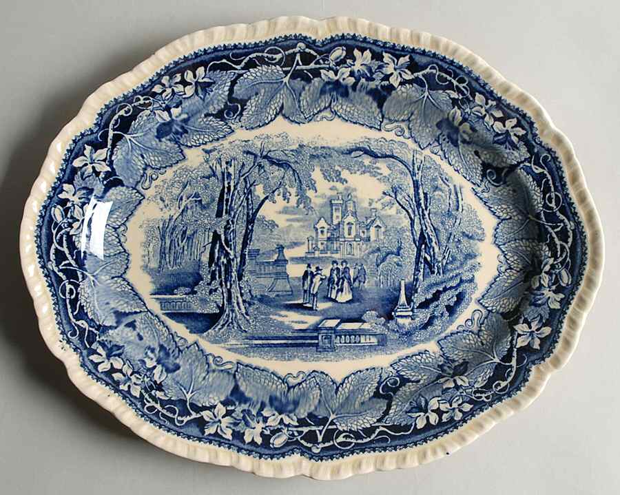 Vista Blue 13" Oval Serving Platter by Mason's-1