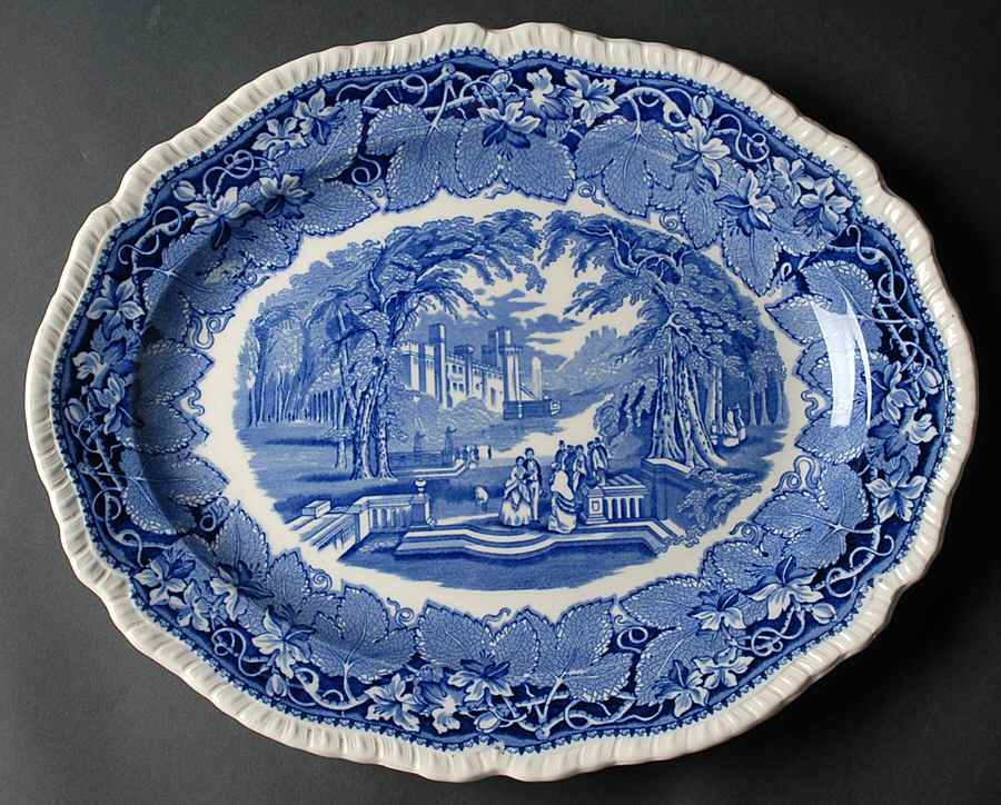 Vista Blue 15" Gadroon Edge Oval Serving Platter by Mason's-1