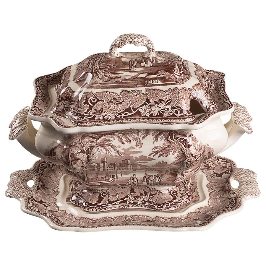 Vista Brown (No Trim) Tureen & Lid w/Underplate by Mason's-1
