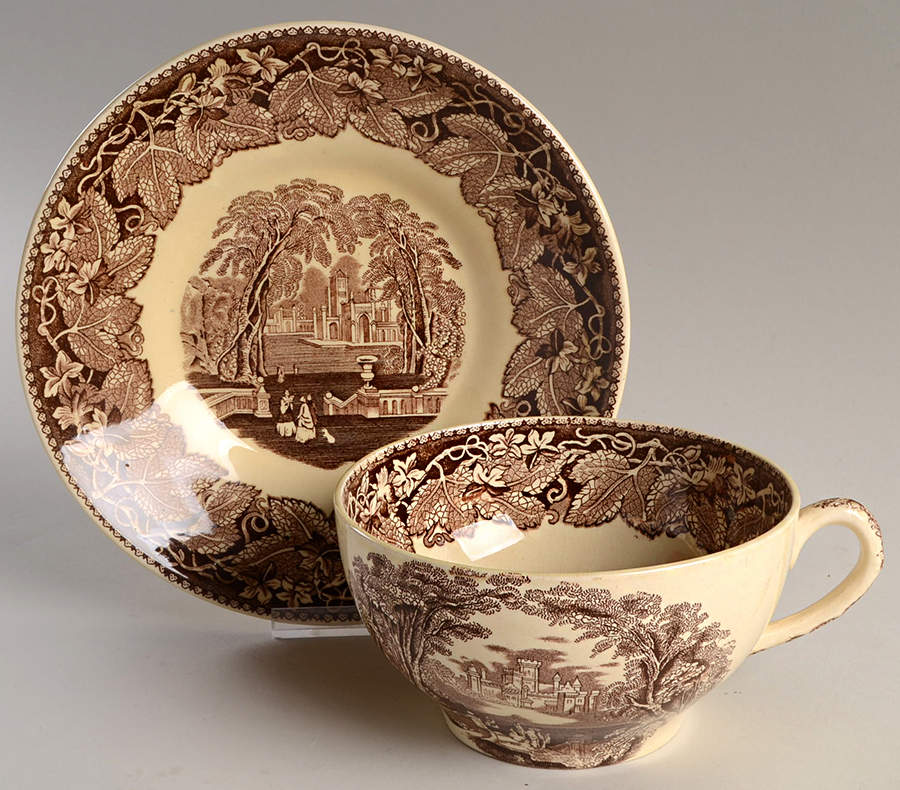 Vista Brown (No Trim) Joke Cup & Saucer Set by Mason's-1