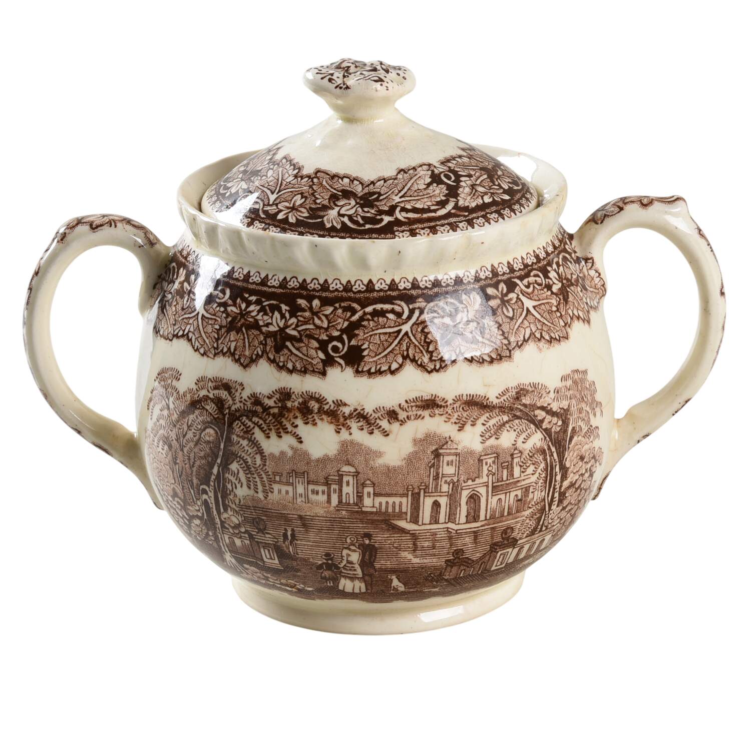 Vista Brown (No Trim) Sugar Bowl & Lid by Mason's-1