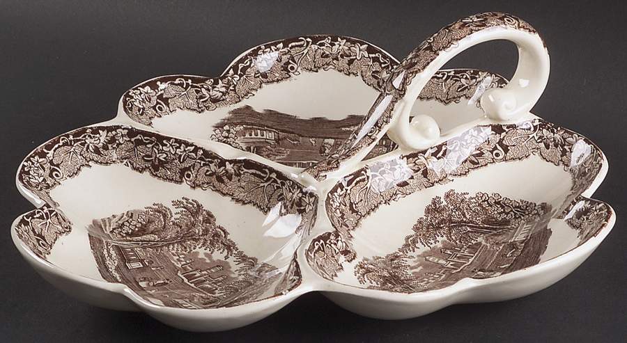 Vista Brown (No Trim) 3-Part Relish with Center Ceramic Handle by Mason's-1
