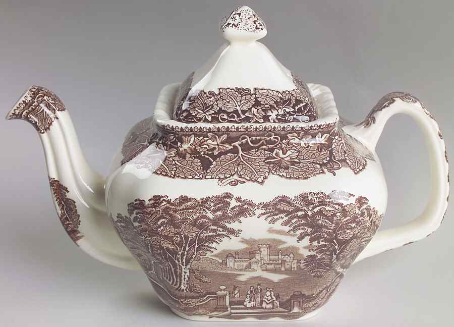 Vista Brown (No Trim) Square Gadroon Teapot & Lid by Mason's-1