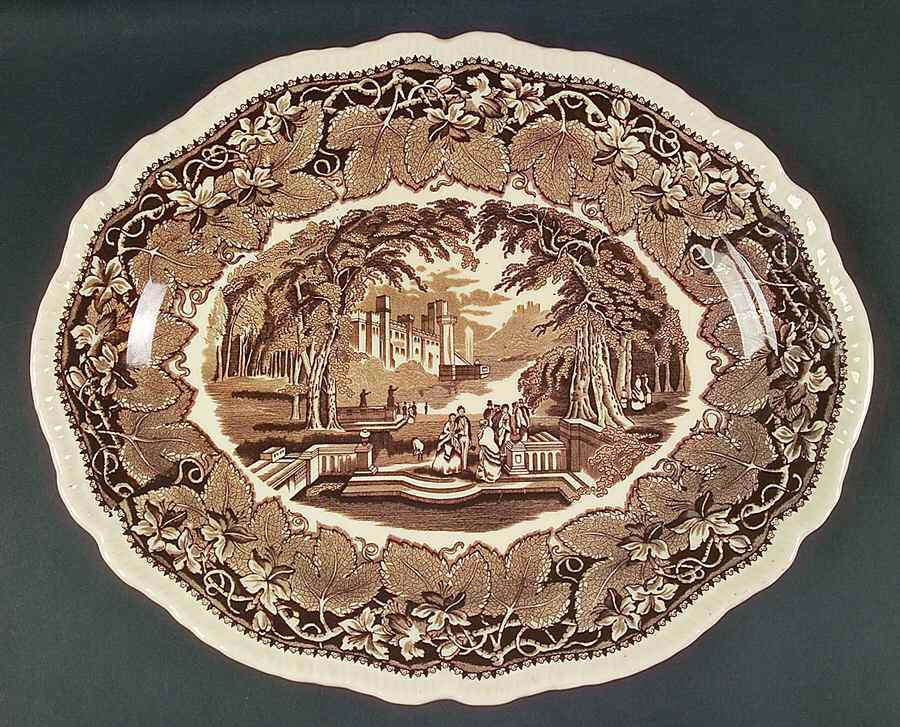 Vista Brown (No Trim) 15" Oval Serving Platter by Mason's-1