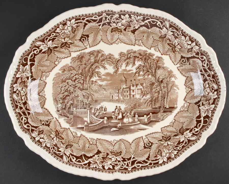 Vista Brown (No Trim) 17" Oval Serving Platter by Mason's-1
