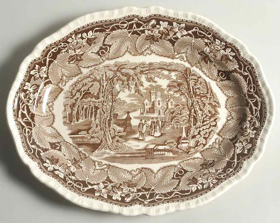Vista Brown (No Trim) 13" Oval Serving Platter by Mason's-1