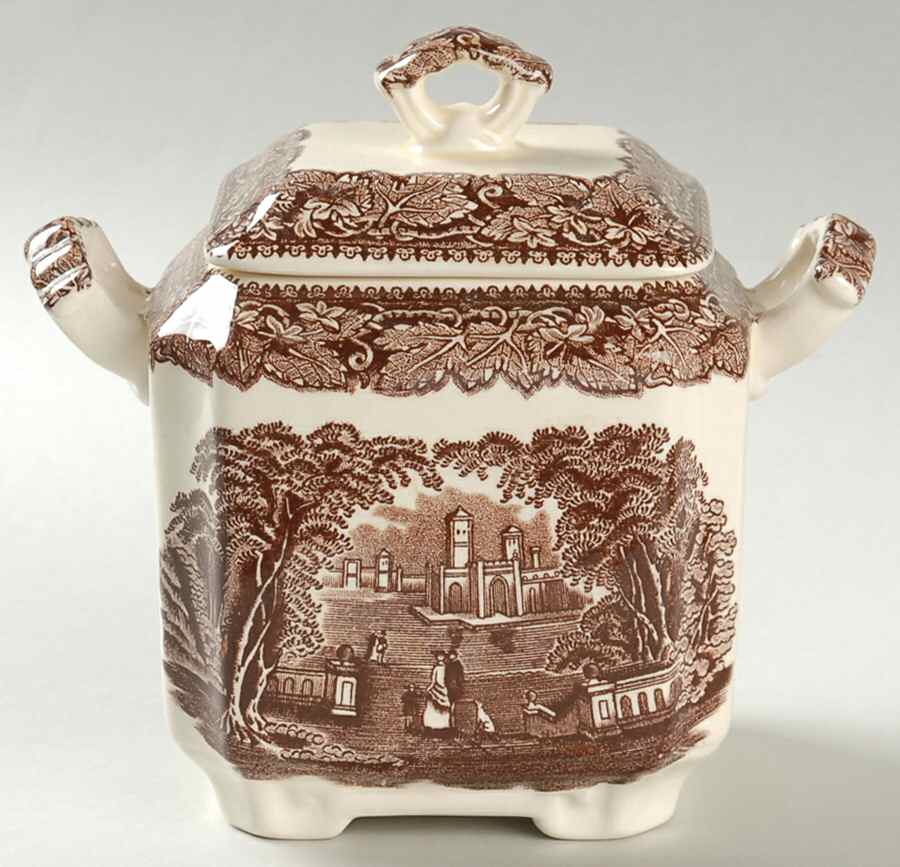 Vista Brown (No Trim) Square Fan Sugar Bowl & Lid by Mason's-1