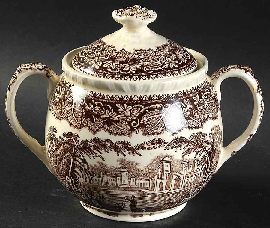 Vista Brown (No Trim) Sugar Bowl & Lid by Mason's-1
