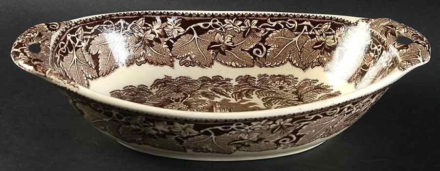 Vista Brown (No Trim) 10" Handled Oval Vegetable Bowl by Mason's-1