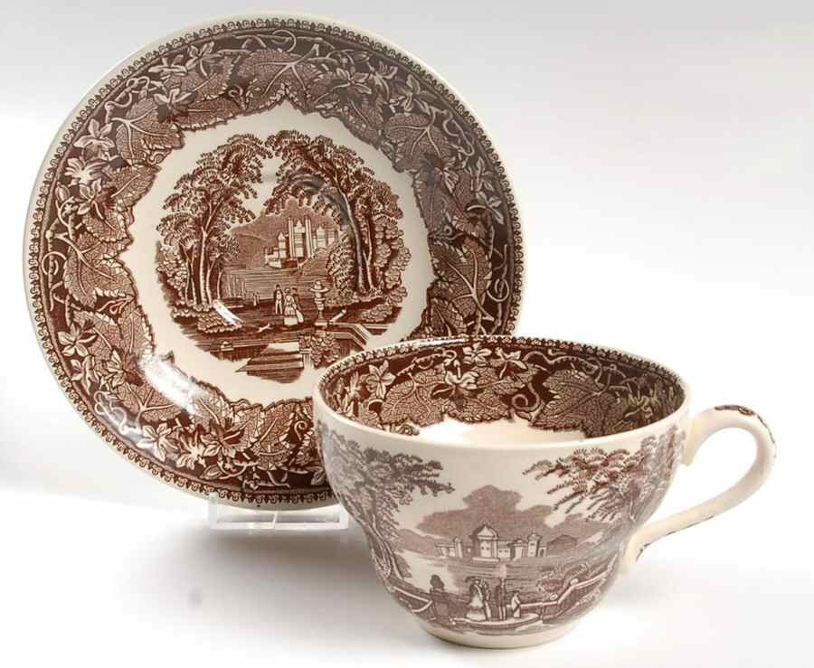 Vista Brown (No Trim) Joke Cup & Saucer Set by Mason's-1