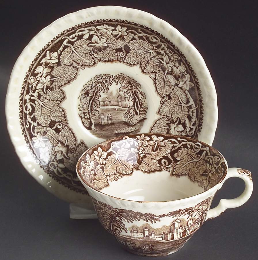 Vista Brown (No Trim) Flat Cup & Saucer Set by Mason's-1