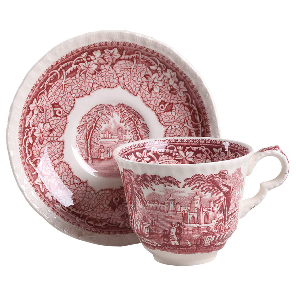 Vista Pink (No Trim) Flat Cup & Saucer Set by Mason's-1