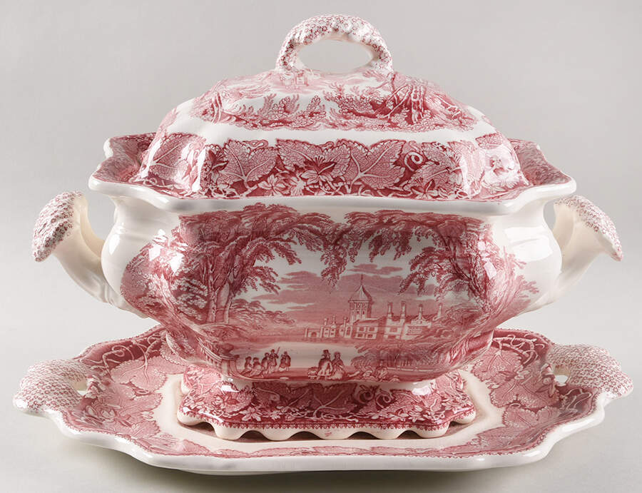 Vista Pink (No Trim) Large Bedford Tureen & Underplate by Mason's-1