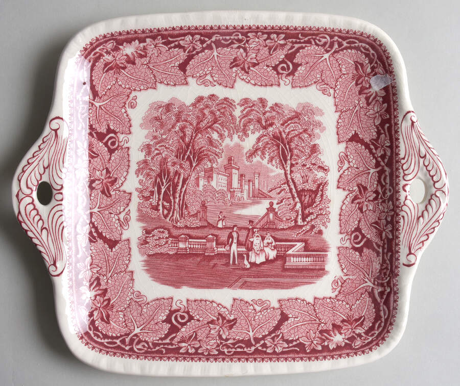 Vista Pink (No Trim) 11" Square Handled Cake Plate by Mason's-1