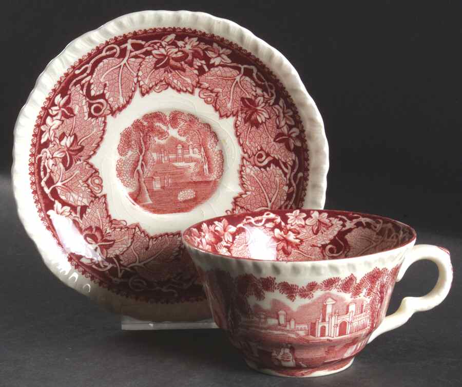 Vista Pink (No Trim) Flat Cup & Saucer Set by Mason's-1