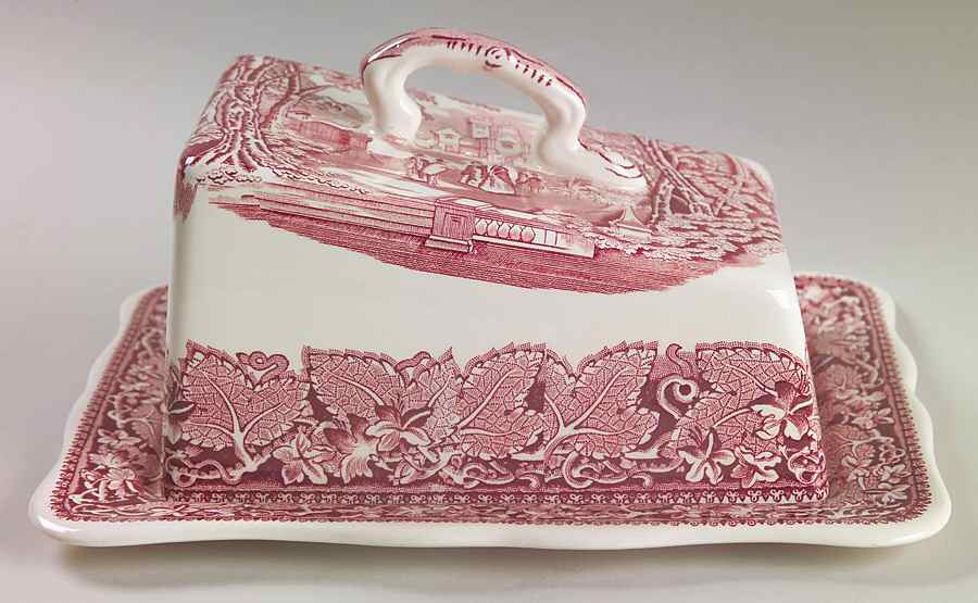 Vista Pink (No Trim) Large Cheese Dish with Lid (Wedge) by Mason's-1