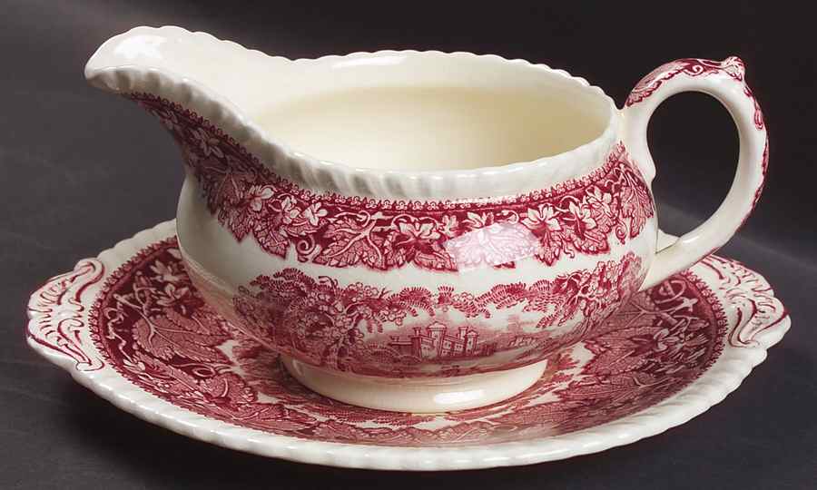 Vista Pink (No Trim) Round Gravy Boat & Underplate by Mason's-1