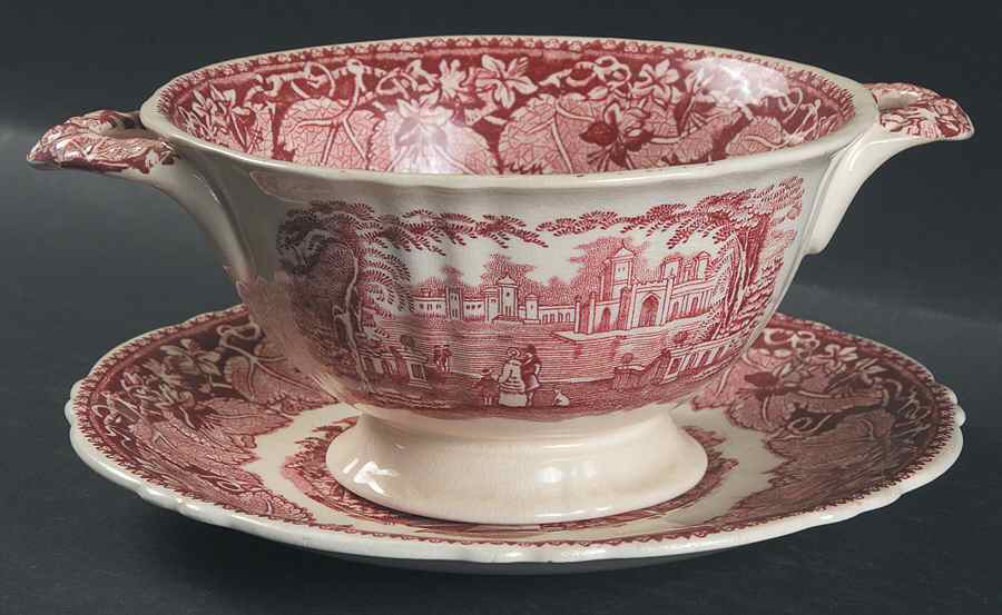 Vista Pink (No Trim) Gravy Boat & Underplate by Mason's-1