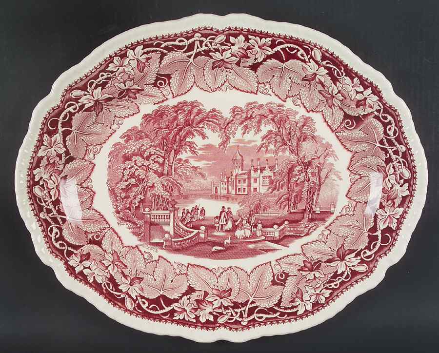 Vista Pink (No Trim) 17" Gadroon Edge Oval Serving Platter by Mason's-1