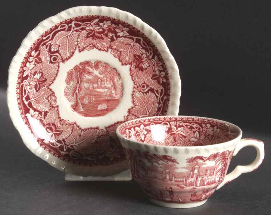 Vista Pink (No Trim) Flat Cup & Saucer Set by Mason's-1