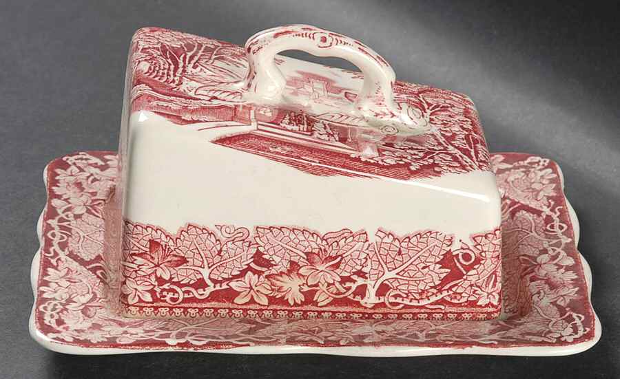 Vista Pink (No Trim) Cheese Dish with Lid (Wedge) by Mason's-1