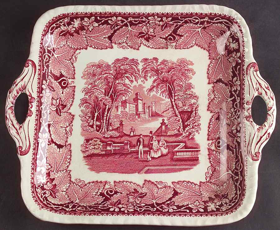 Vista Pink (No Trim) 11" Square Handled Cake Plate by Mason's-1