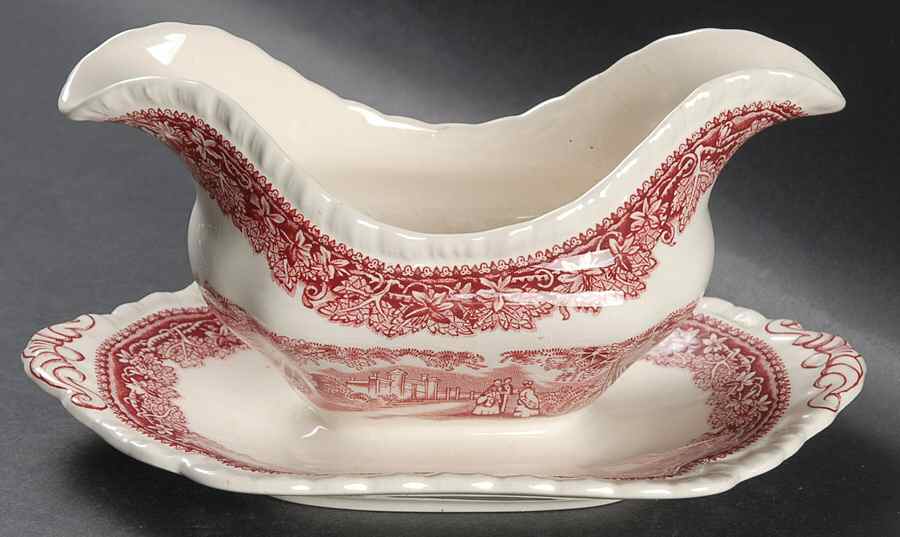 Vista Pink (No Trim) Gravy Boat with Attached Underplate by Mason's-1