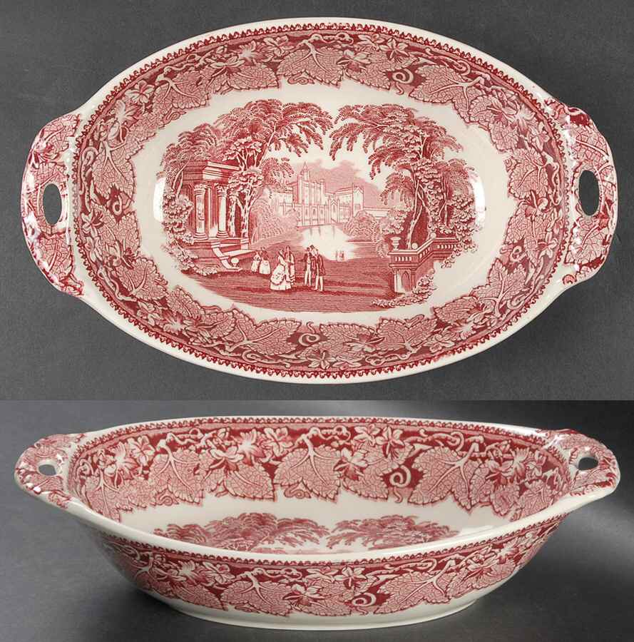 Vista Pink (No Trim) 10" Handled Oval Vegetable Bowl by Mason's-1