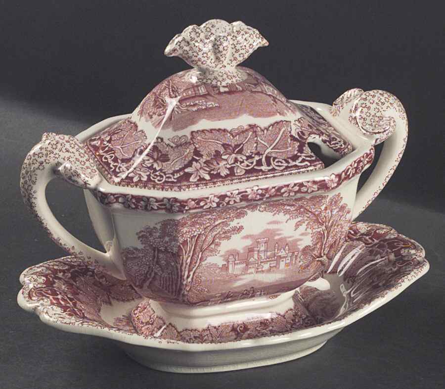 Vista Pink (No Trim) Sauce Boat & Lid & Underplate by Mason's-1