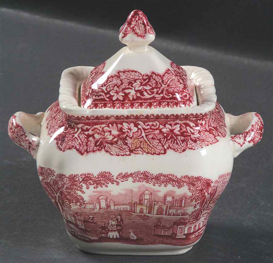 Vista Pink (No Trim) Small Square Sugar Bowl & Lid by Mason's-1