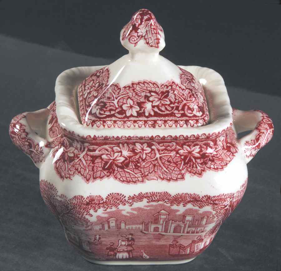 Vista Pink (No Trim) Mini Square Sugar Bowl & Lid by Mason's-1