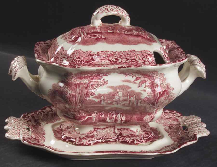 Vista Pink (No Trim) Sauce Boat & Lid & Underplate by Mason's-1