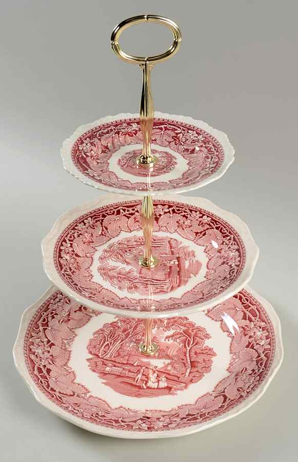 Vista Pink (No Trim) 13 7/8"-14 1/4" 3-Tiered Serving Tray(DP,SP,BB) HC by Mason's-1