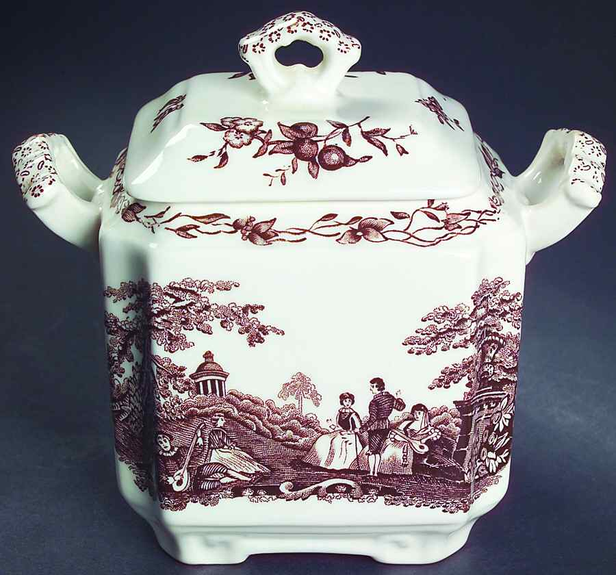 Watteau Brown Square Fan Sugar Bowl & Lid by Mason's-1