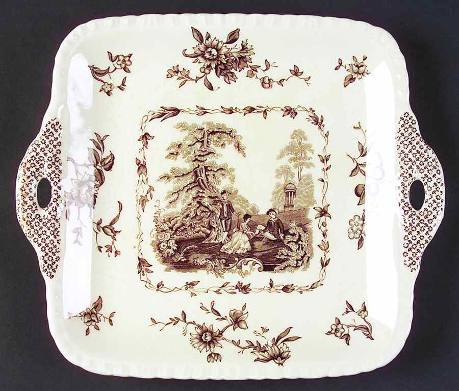 Watteau Brown Square Handled Cake Plate by Mason's-1