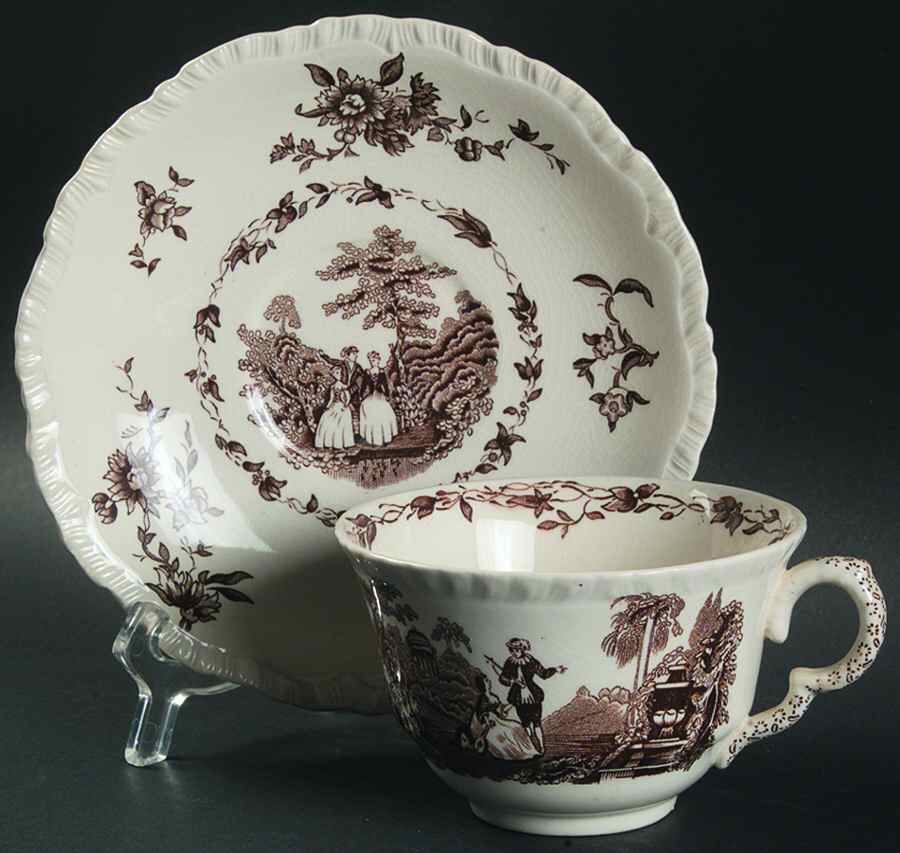 Watteau Brown Oversized Cup & Saucer Set by Mason's-1