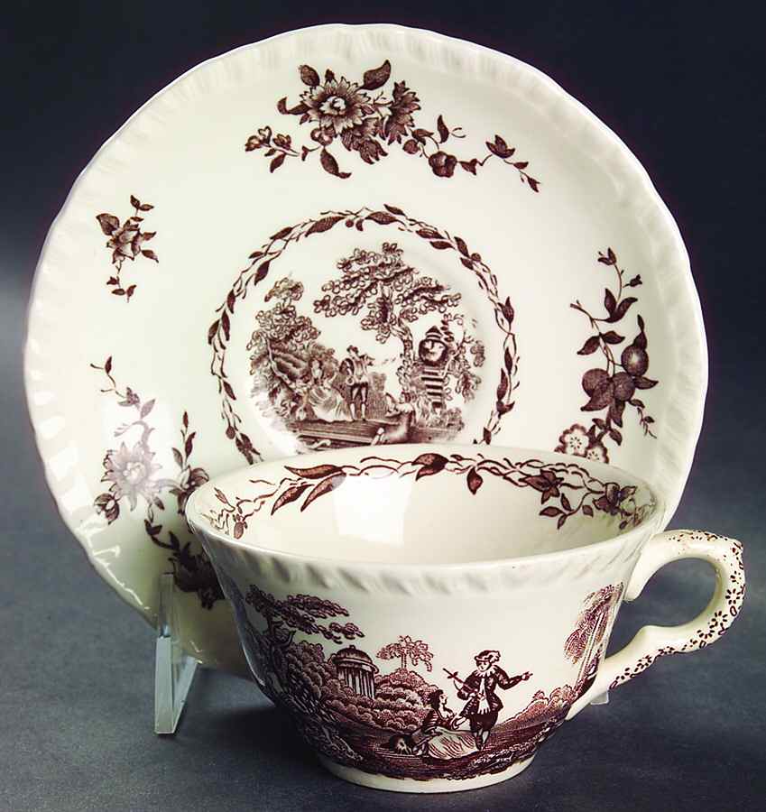 Watteau Brown Flat Cup & Saucer Set by Mason's-1