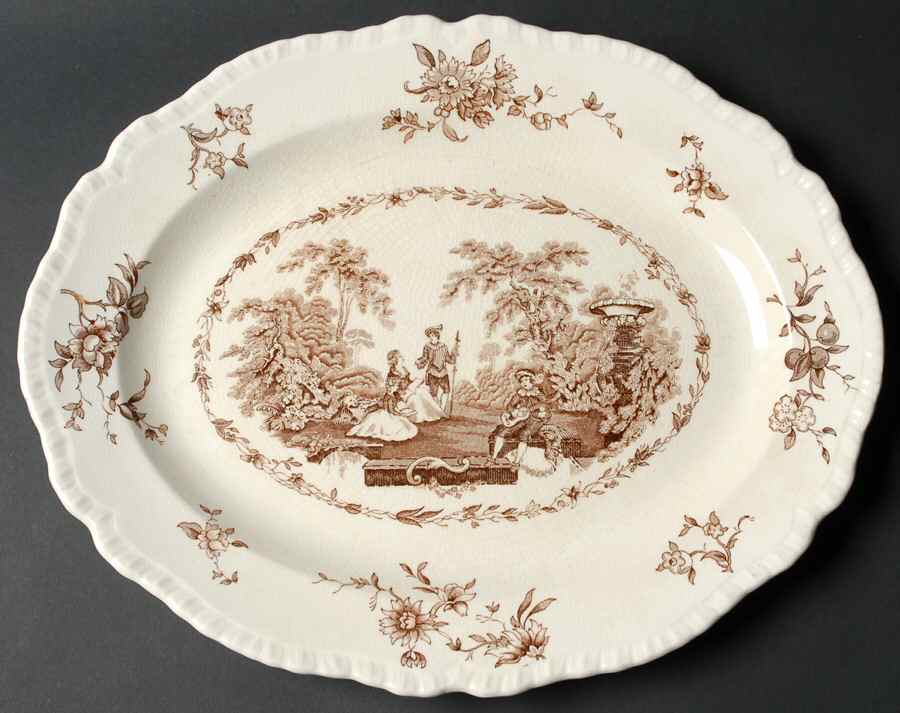 Watteau Brown 15" Oval Serving Platter by Mason's-1