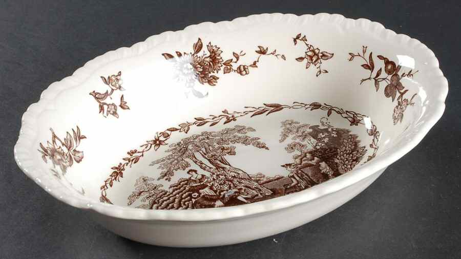 Watteau Brown 9" Oval Vegetable Bowl by Mason's-1