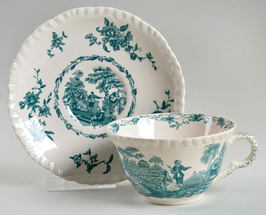 Watteau Green Flat Cup & Saucer Set by Mason's-1